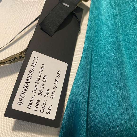 Bronx and Banco Teal Maxi Dress | Deep V Neck, Long Sleeve, High Slit - Picture 8 of 9